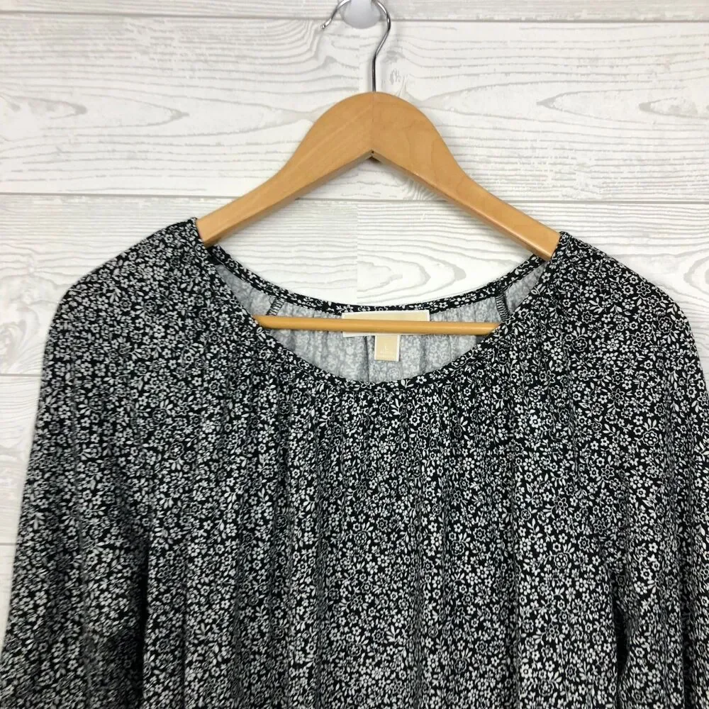 MICHAEL Michael Kors Women's Large Floral Print Scoop Neck Top Bell Sleeve Shirt